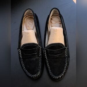 Sam Edelman black suede loafers size 7.5 Honeycomb Embossed Suede Penny Drivers